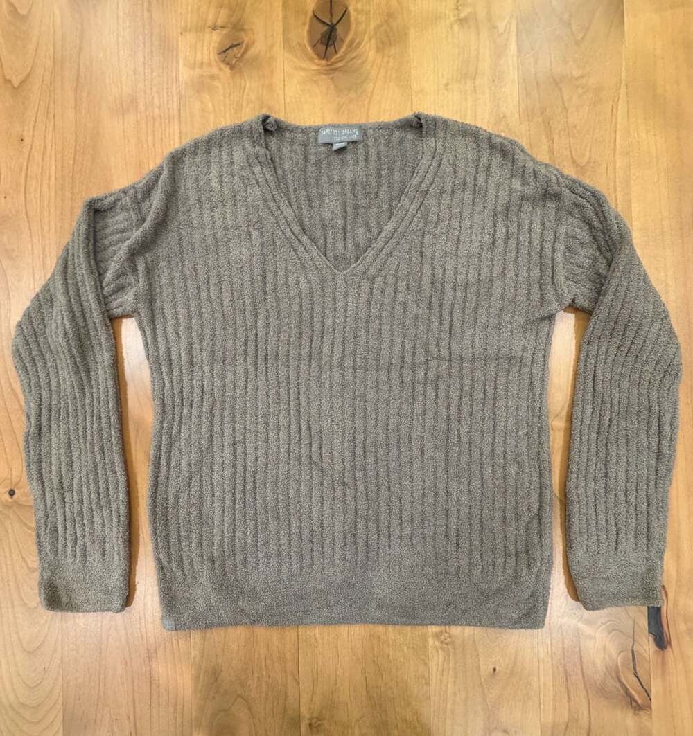 Barefoot Dreams CozyChic Lite Sweater Petite S Ribbed V-Neck